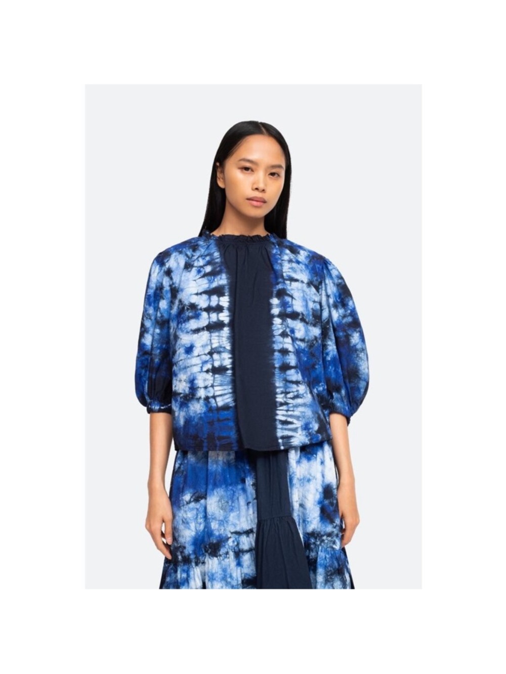Sea New York Celestia Blue & White Tie-Dye Puff Sleeve Top